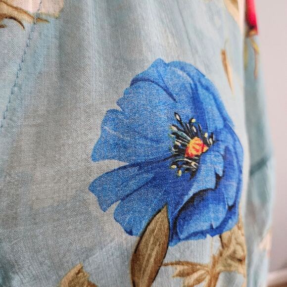 Umgee Tunic Floral Blue Red Long Sleeve Button Down Shirt Cotton Medium Boho - Picture 7 of 15